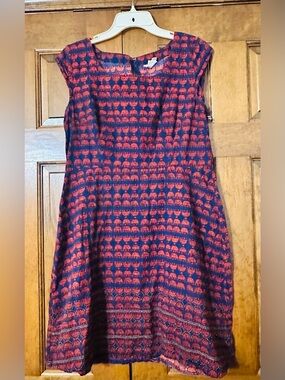 Mata Traders 100% Cotton Navy and Red Patterned Dress Large